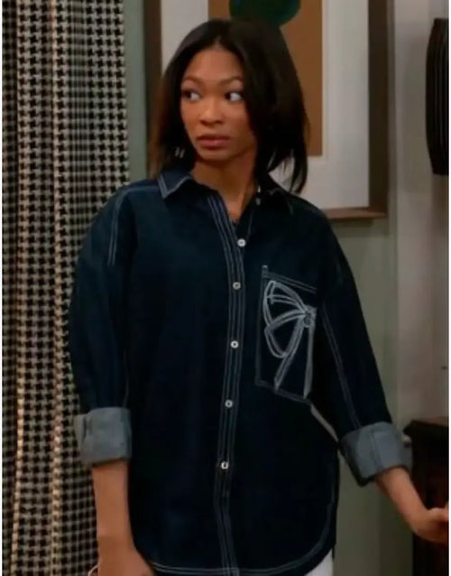 Beyond the Gates S02 Camryn Jade Bow Denim Shirt WorthVee