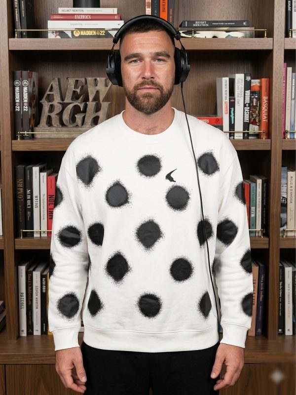 New Heights Podcast Travis Kelce White Spray Dot T-Shirt