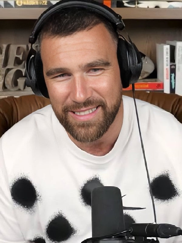 New Heights Podcast Travis Kelce White Spray Dot T-Shirt